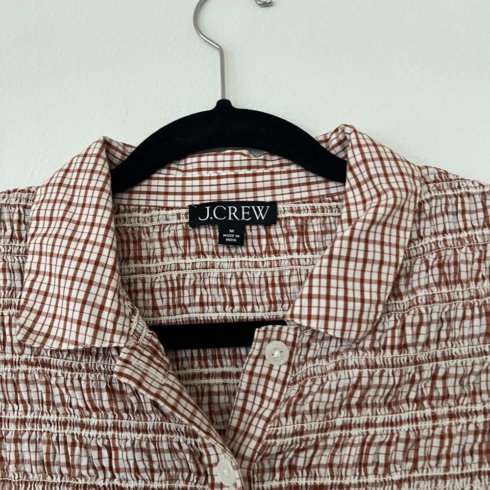 J. Crew Smocked Button-Up Shirt in Gingham Cotton Voile - Picture 5 of 8